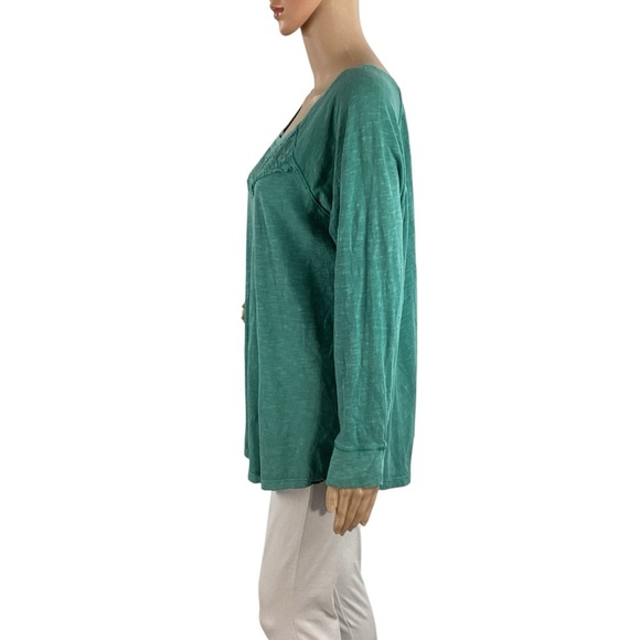 Sundance Teal Crochet Detail Long Sleeve Cotton Tunic Top Size L - Picture 4 of 6